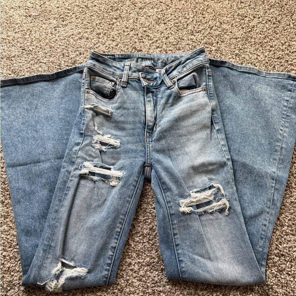 American Eagle Outfitters Light Blue Distressed Flare Jeans